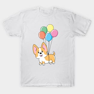 Corgi Flying Balloons Happy T-Shirt